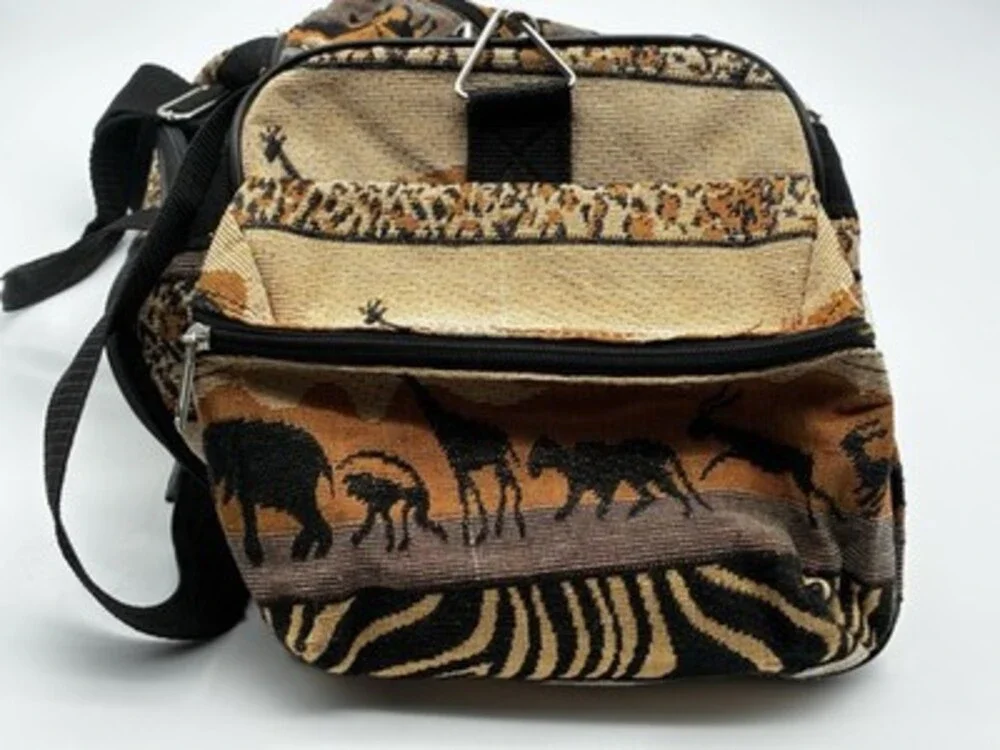Vintage American UNI Safari Animal Tapestry Duffel Bag Travel Gym Tote 18”